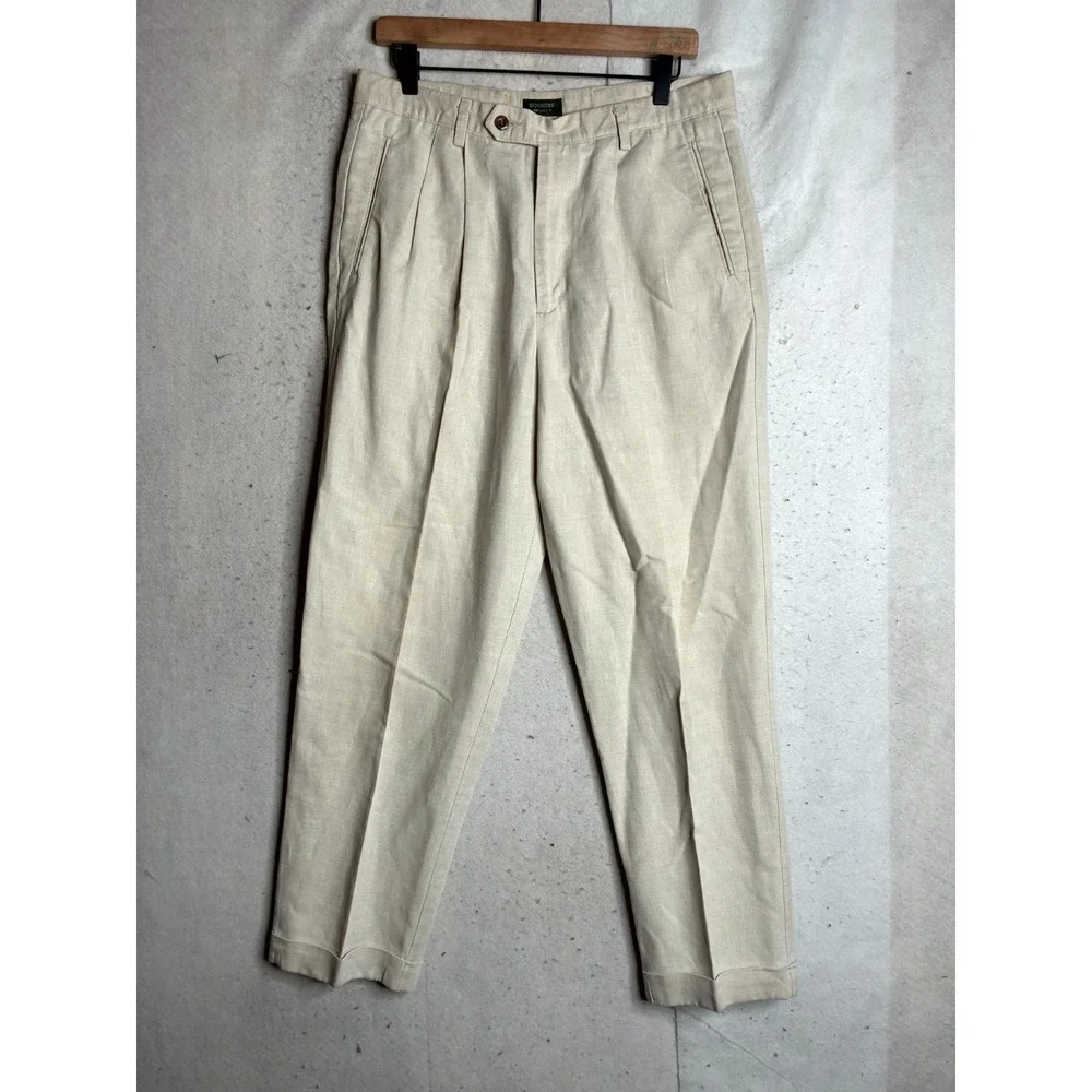 Dockers Dress Pants Mens 34X31 Beige Cotton Cuffed Hem Casual Straight Leg
